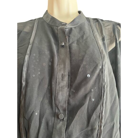 Talbots sheer black blouse w camisole 10 sequin trim long sleeve 100% polyester - Picture 2 of 6